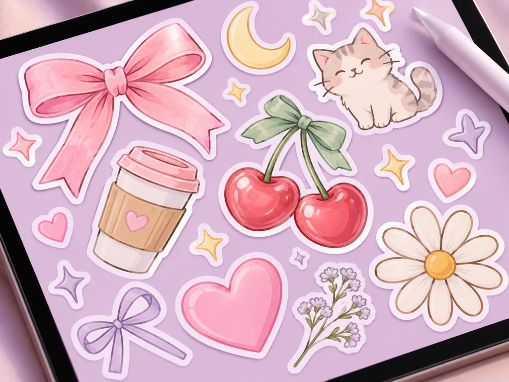 Stickers collection editorial illustration