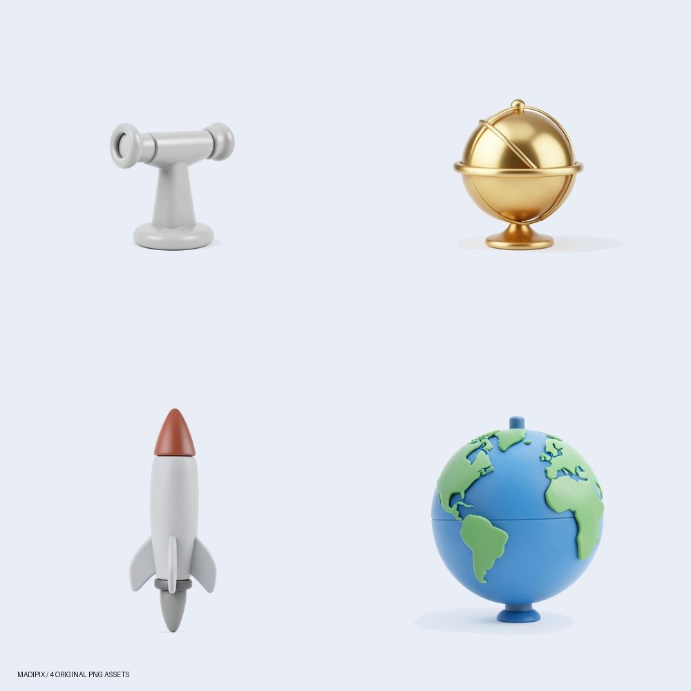 Vista previa de Set de Recursos Digitales 'Pequeño Observatorio': Instrumentos Clásicos PNG: un pack de cuatro imágenes PNG.