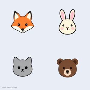 Vista previa de Mascotas de Papel: Set de Stickers Planos Animales: un pack de cuatro imágenes PNG.