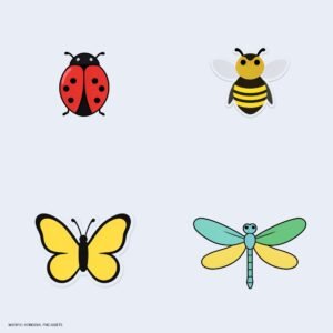 Vista previa de Bichitos Amigos: Set de Stickers Planos para Manualidades Naturales: un pack de cuatro imágenes PNG.