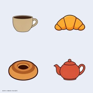 Vista previa de Set de Stickers Digitales 'Café Ilustrado': un pack de cuatro imágenes PNG.