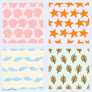 Vista previa de Mar en mosaico - Patrones Tropicales Pastel: un pack de cuatro imágenes PNG.