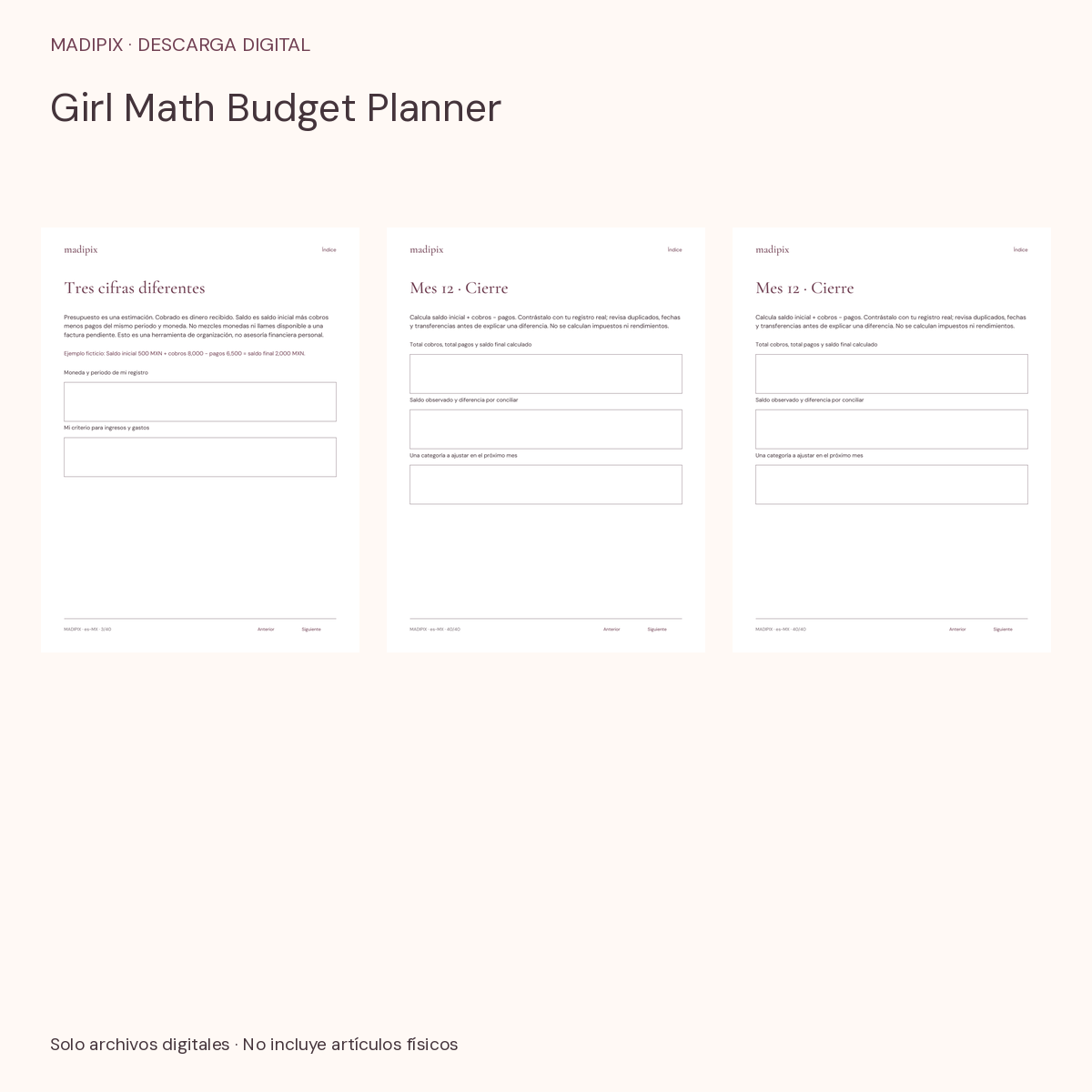 Girl Math Budget Planner · vista del archivo real