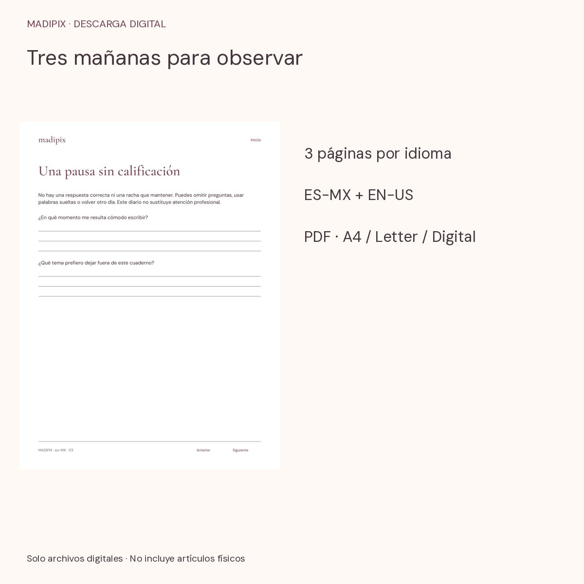 Tres mañanas para observar · vista del archivo real