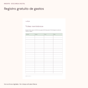 Registro gratuito de gastos · vista del archivo real