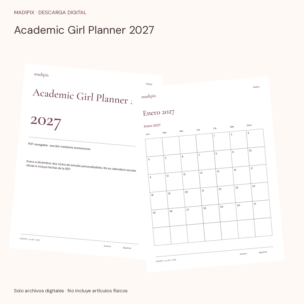 Academic Girl Planner 2027 · vista del archivo real