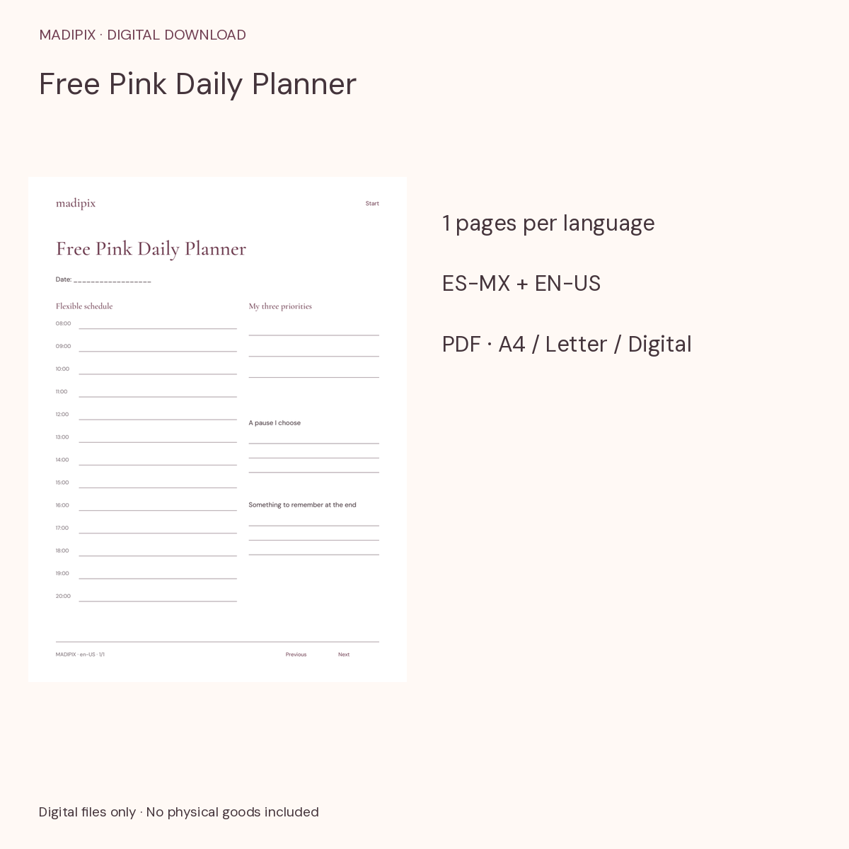 Free Pink Daily Planner · actual file preview