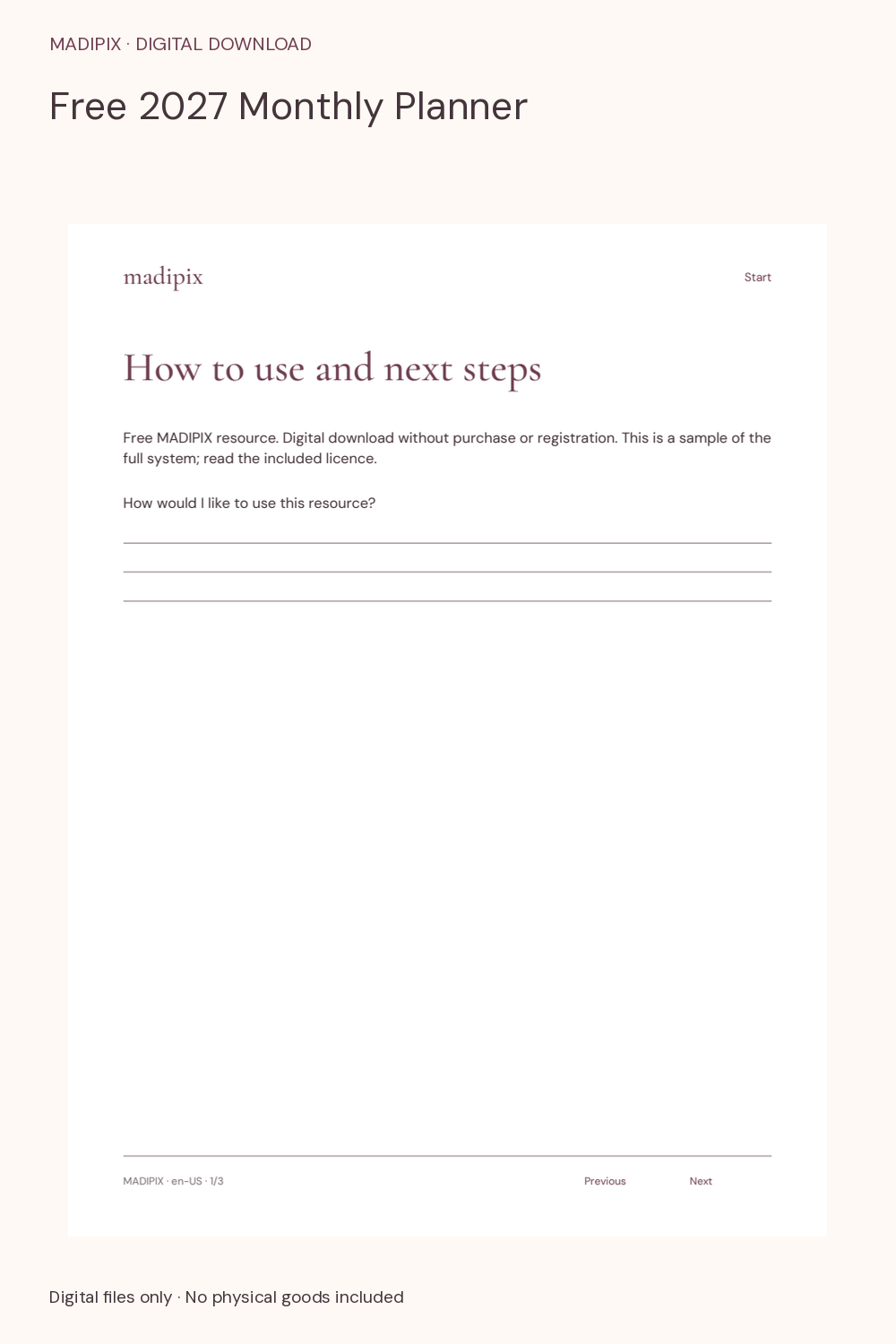 Free 2027 Monthly Planner · actual file preview