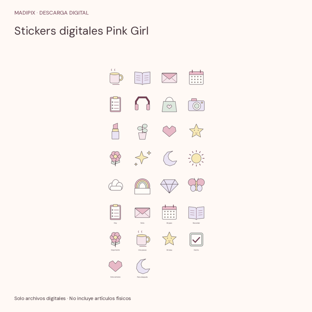 Stickers digitales Pink Girl · vista del archivo real