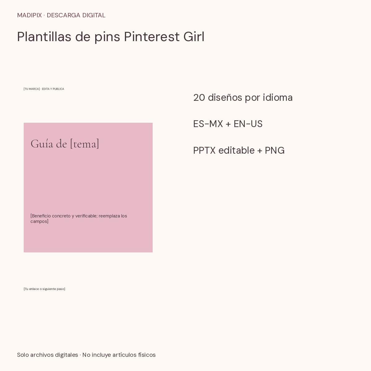 Plantillas de pins Pinterest Girl · vista del archivo real