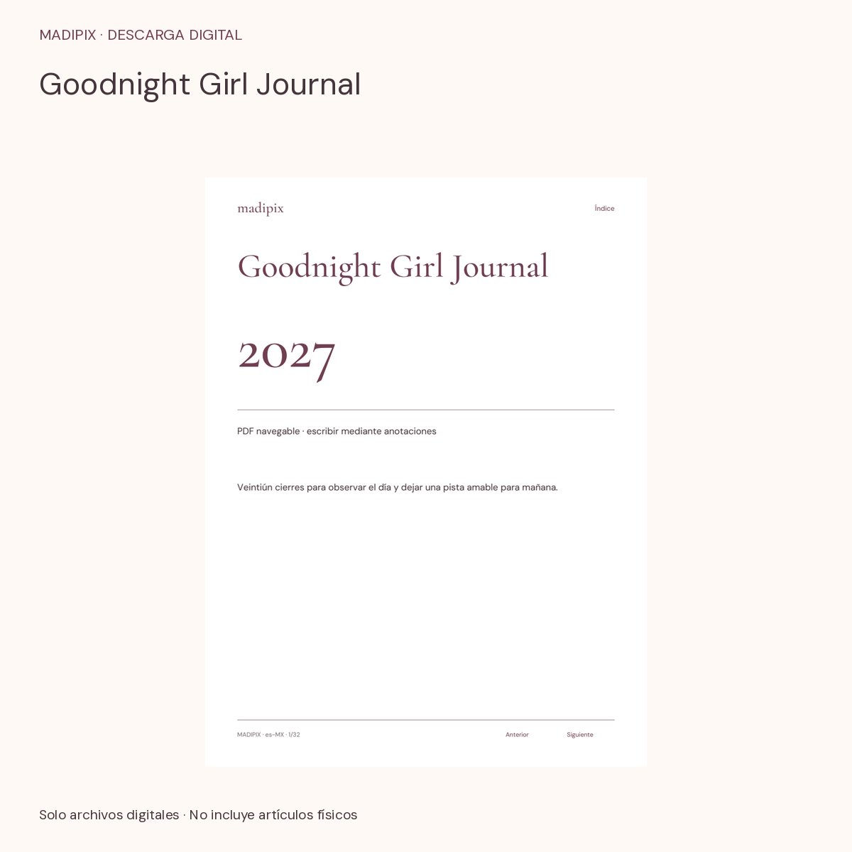 Goodnight Girl Journal · vista del archivo real