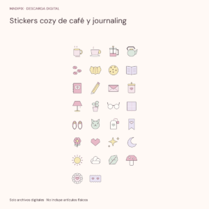 Stickers cozy de café y journaling · vista del archivo real