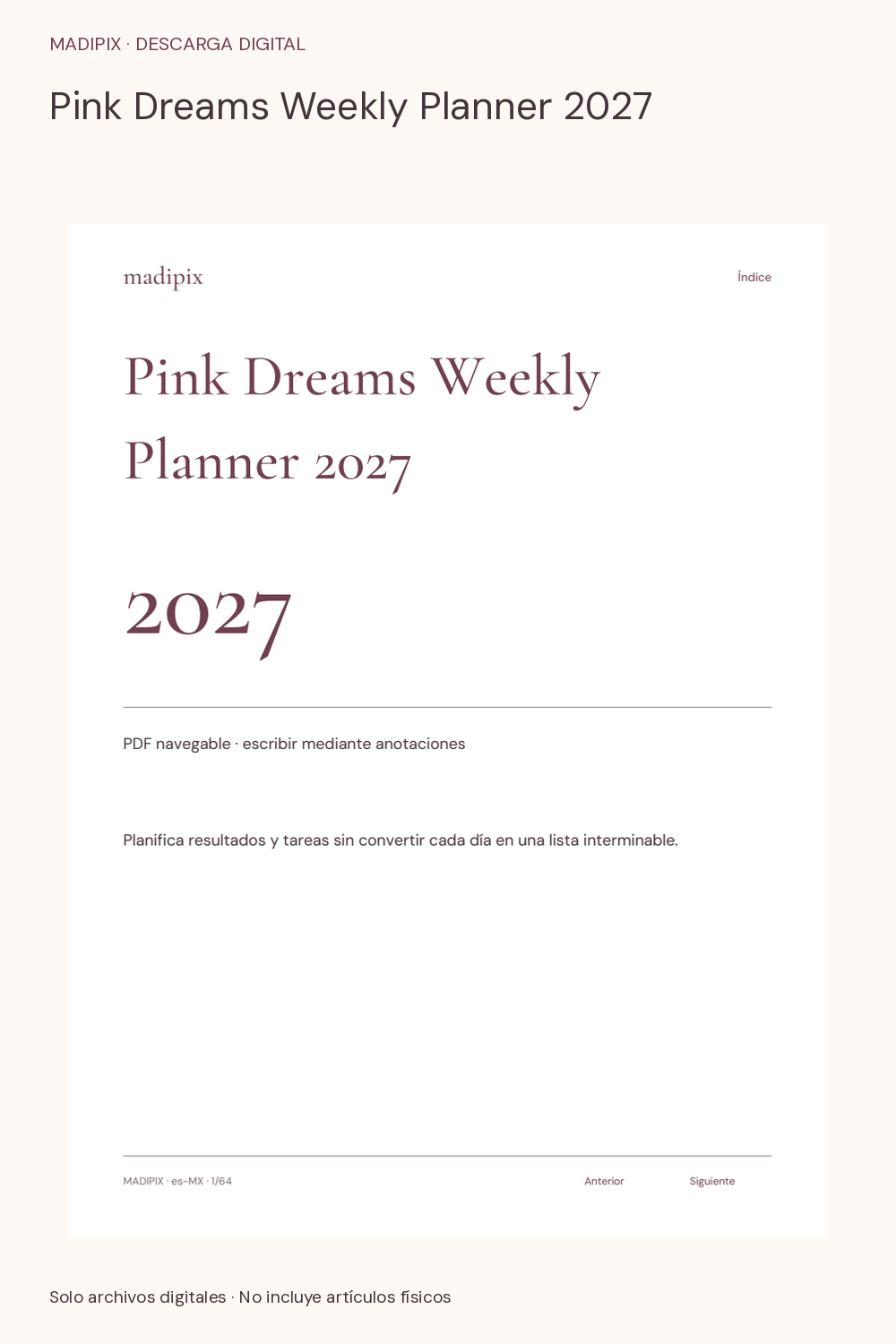 Pink Dreams Weekly Planner 2027 · vista del archivo real