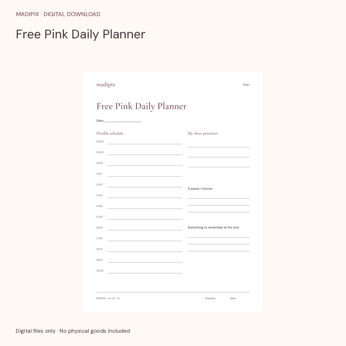 Free Pink Daily Planner · actual file preview