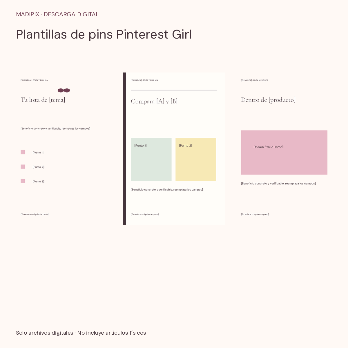 Plantillas de pins Pinterest Girl · vista del archivo real