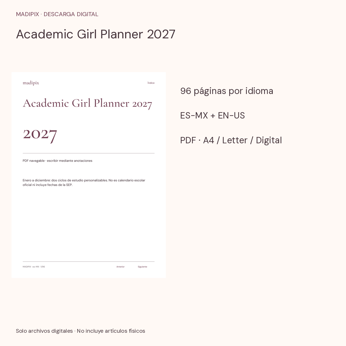 Academic Girl Planner 2027 · vista del archivo real