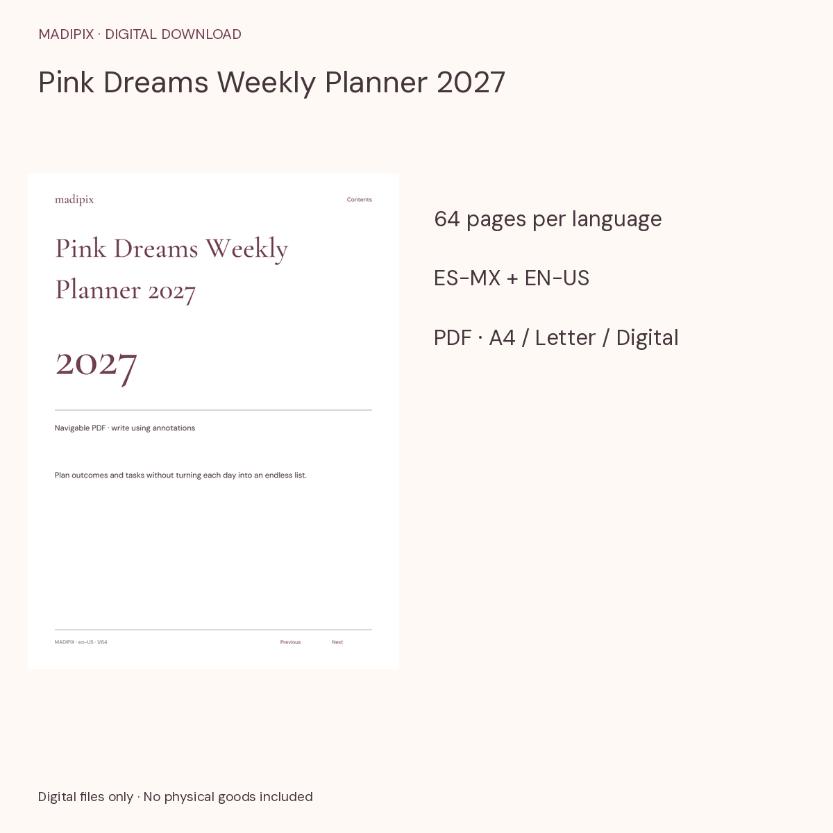 Pink Dreams Weekly Planner 2027 · actual file preview