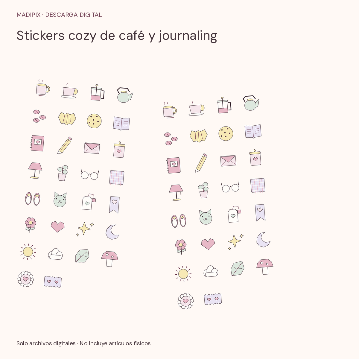 Stickers cozy de café y journaling · vista del archivo real