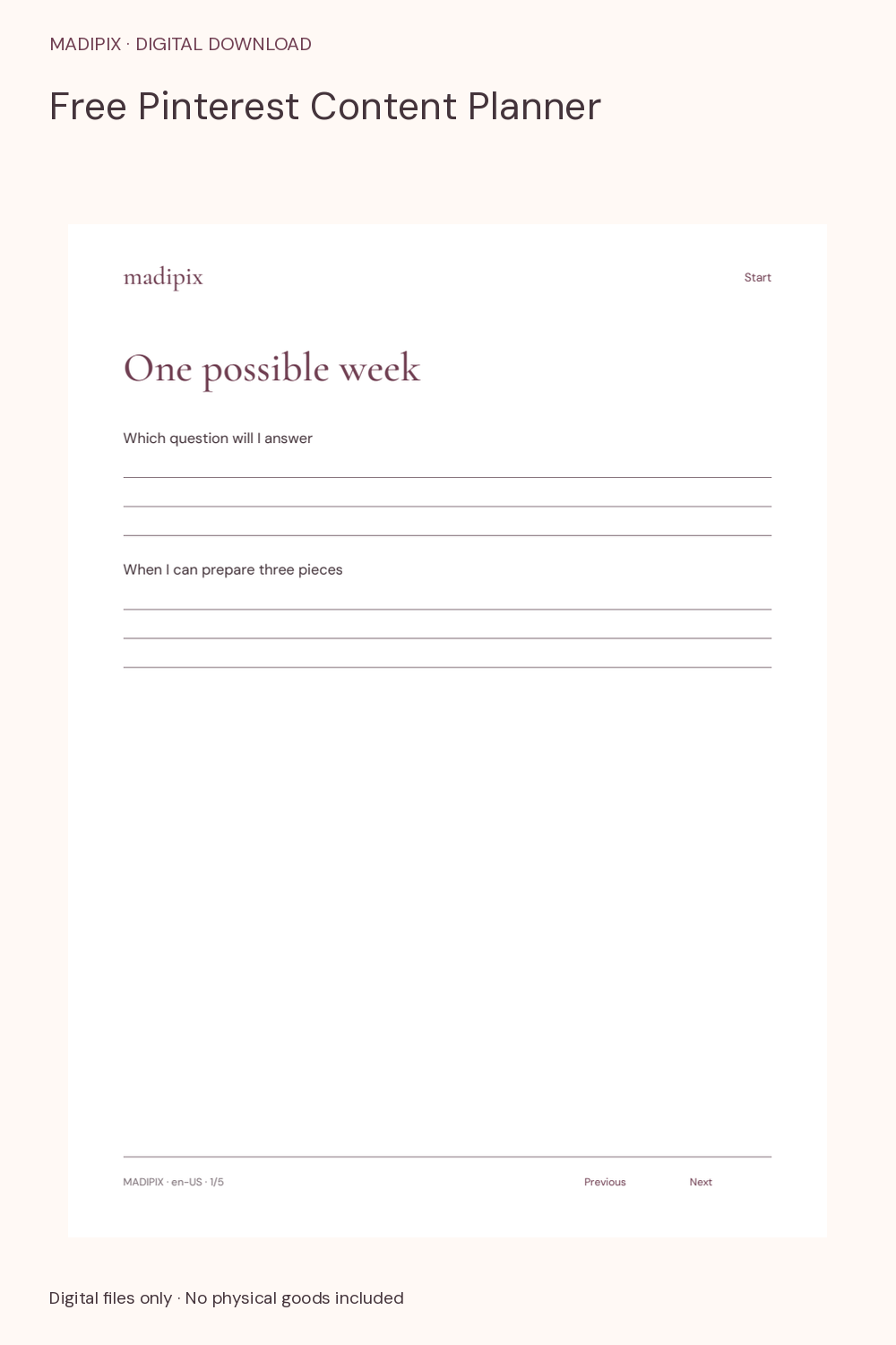 Free Pinterest Content Planner · actual file preview