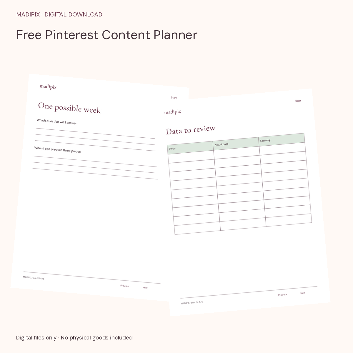 Free Pinterest Content Planner · actual file preview
