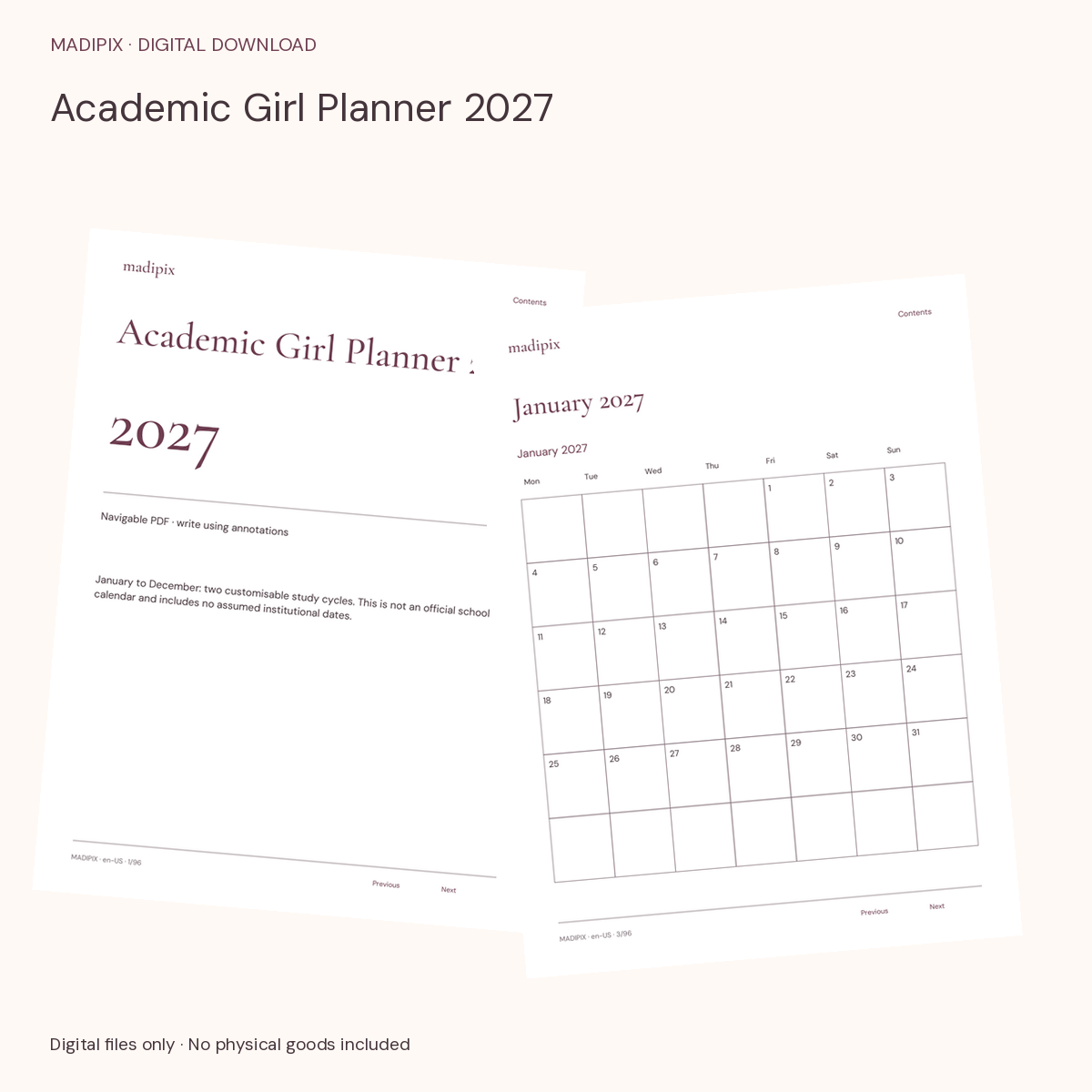 Academic Girl Planner 2027 · actual file preview
