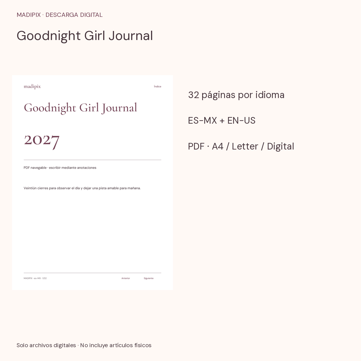 Goodnight Girl Journal · vista del archivo real