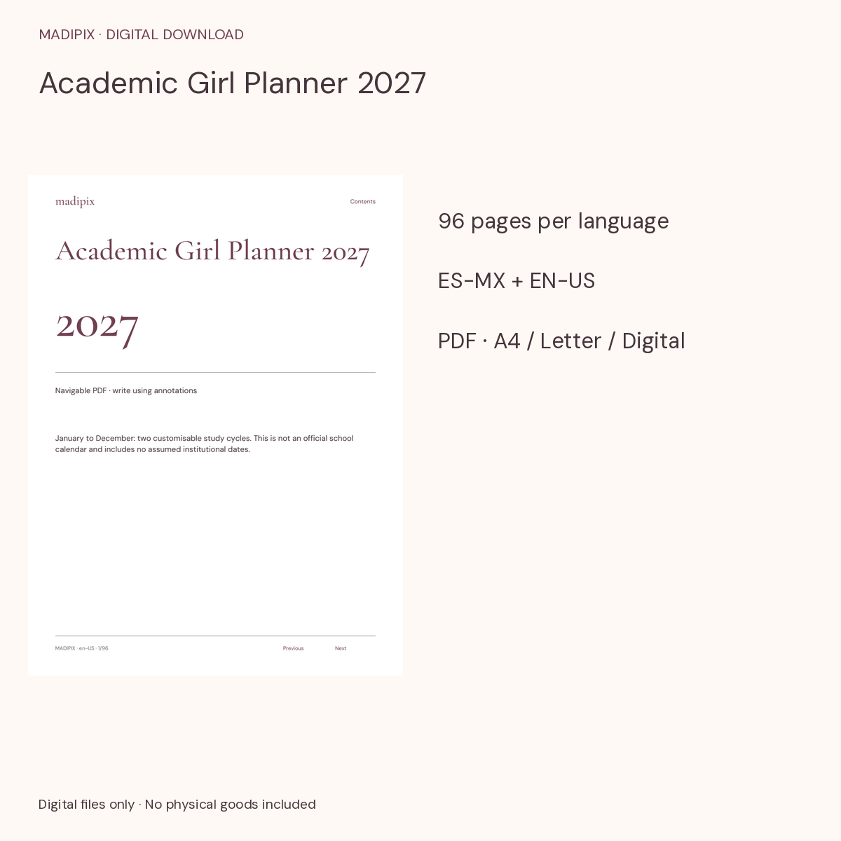 Academic Girl Planner 2027 · actual file preview
