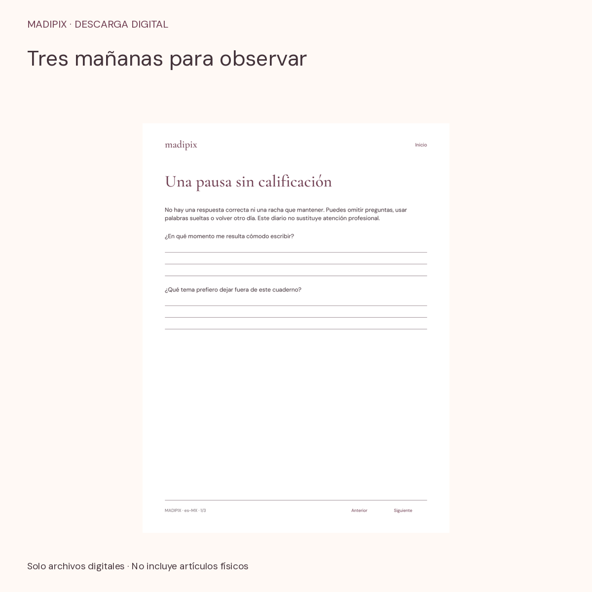 Tres mañanas para observar · vista del archivo real