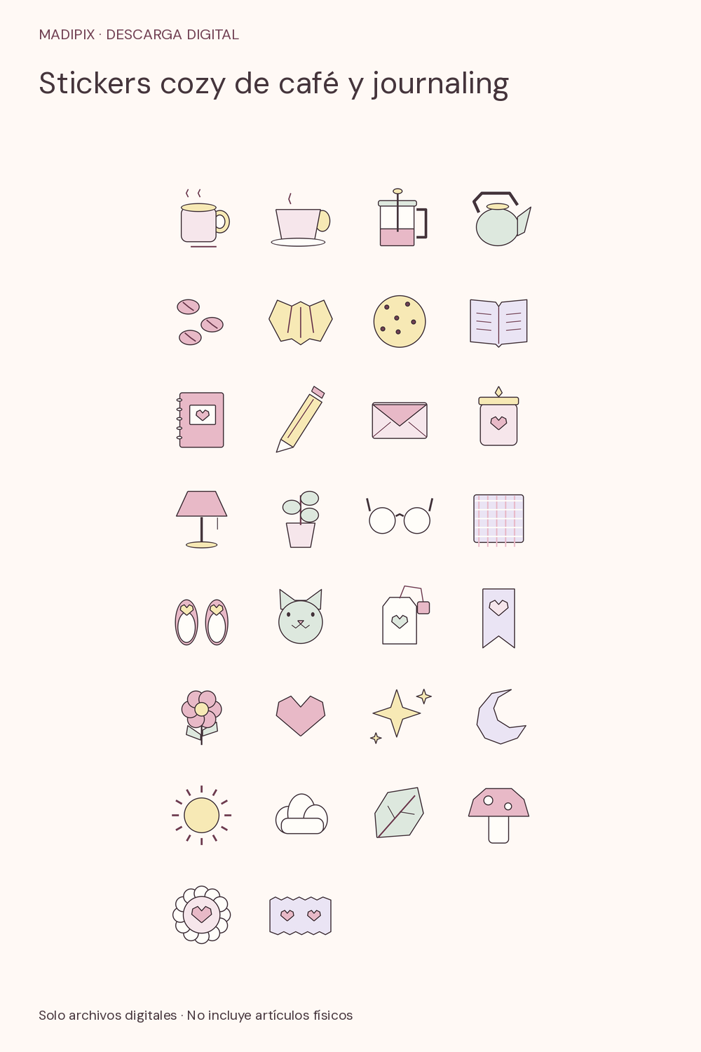 Stickers cozy de café y journaling · vista del archivo real
