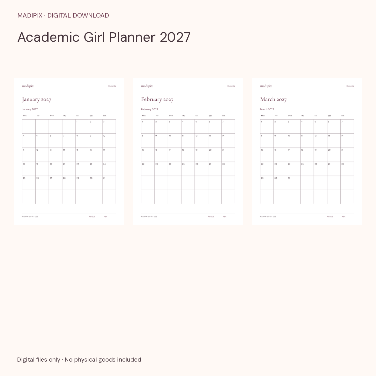 Academic Girl Planner 2027 · actual file preview