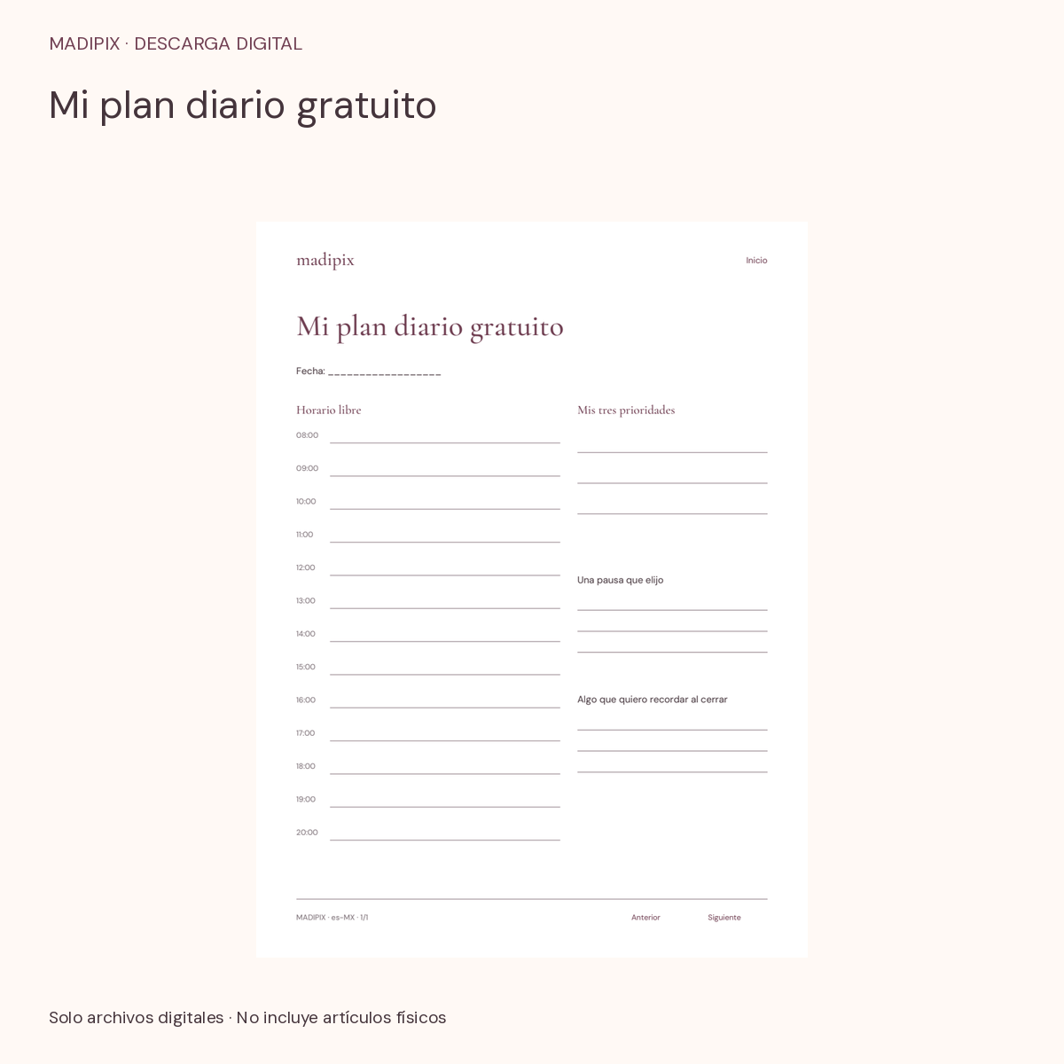 Mi plan diario gratuito · vista del archivo real