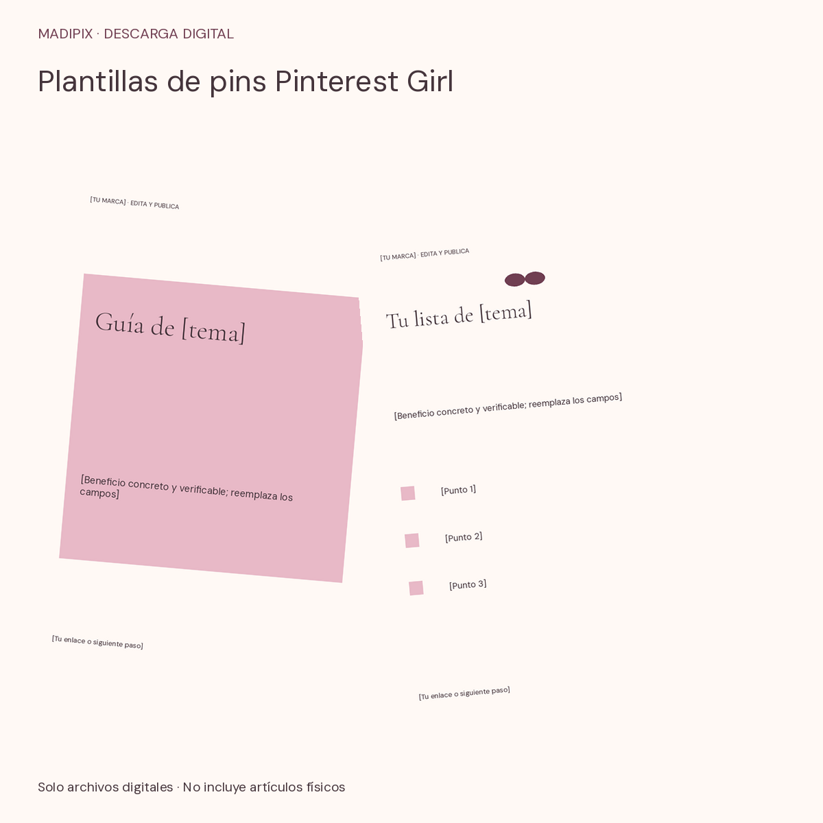 Plantillas de pins Pinterest Girl · vista del archivo real