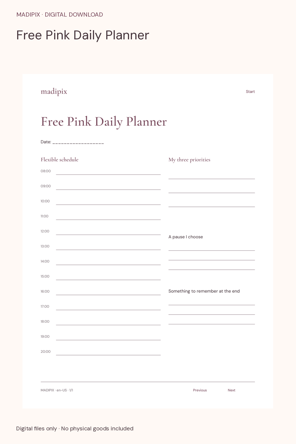 Free Pink Daily Planner · actual file preview