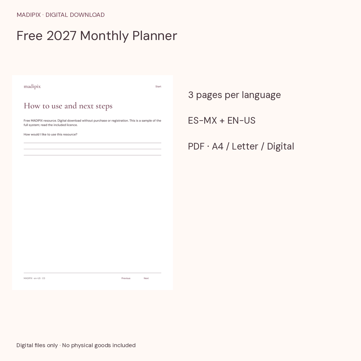 Free 2027 Monthly Planner · actual file preview